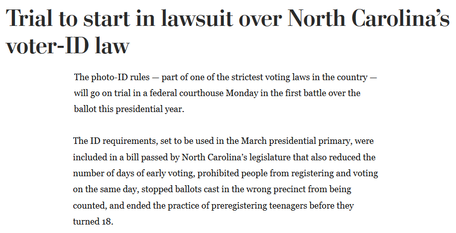 Washington Post NC Voter ID Lawsuit excerpt
