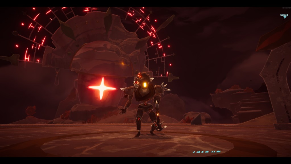 An enormous statue of Providence, Bulwark of the Weak, looks down upon the False Son.