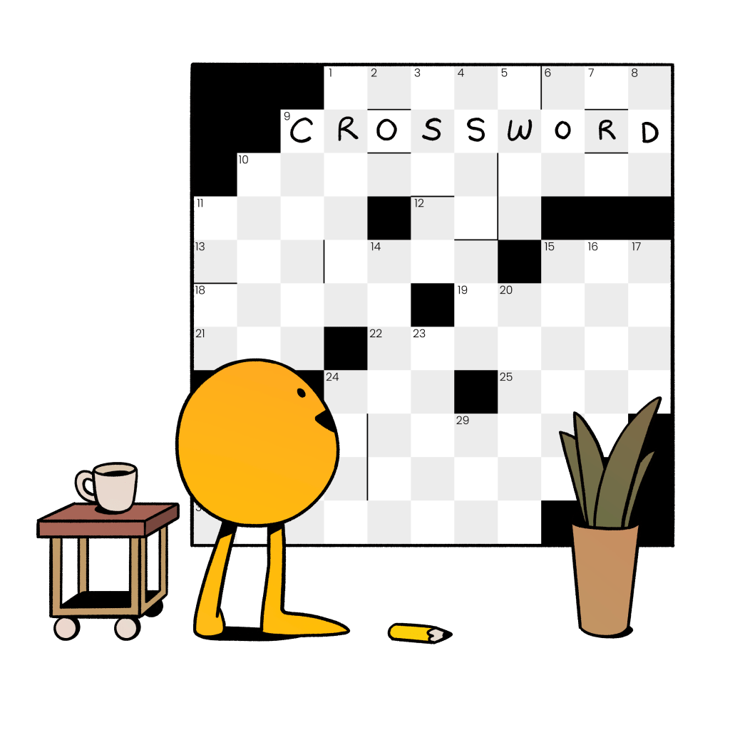 Artist's rendering of the Puzzmo crossword puzzle.
